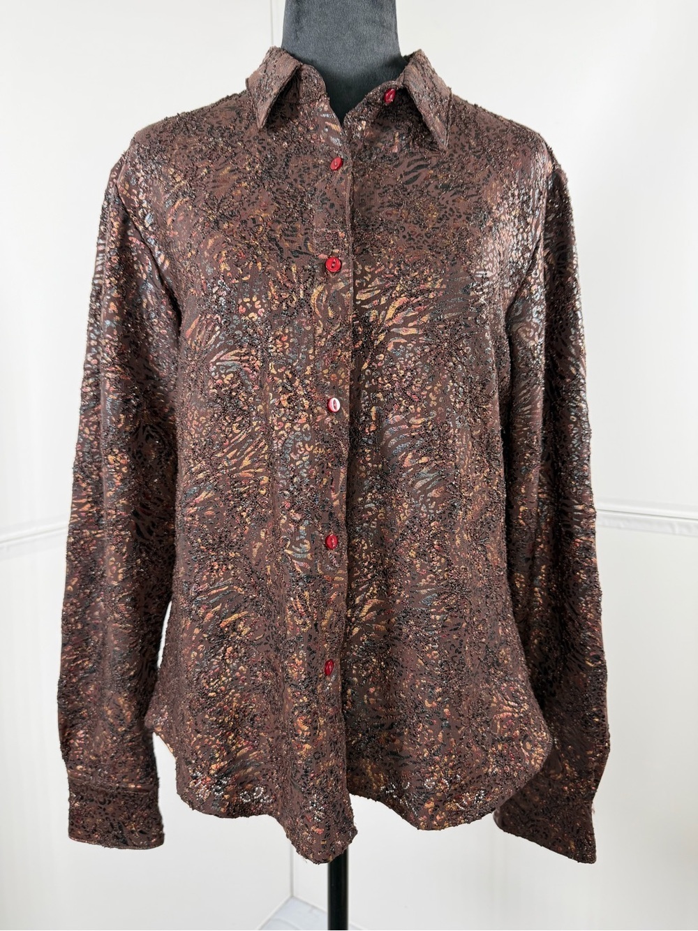 Wrangler Premium Metallic Floral Burnout Button Down Western Shirt Women's Large